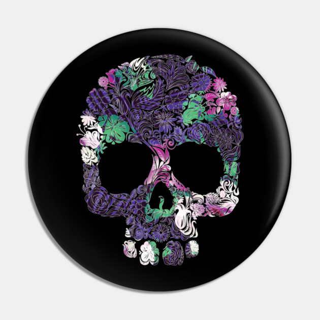 Purple Floral Tropical Skull Pin by logiamerch