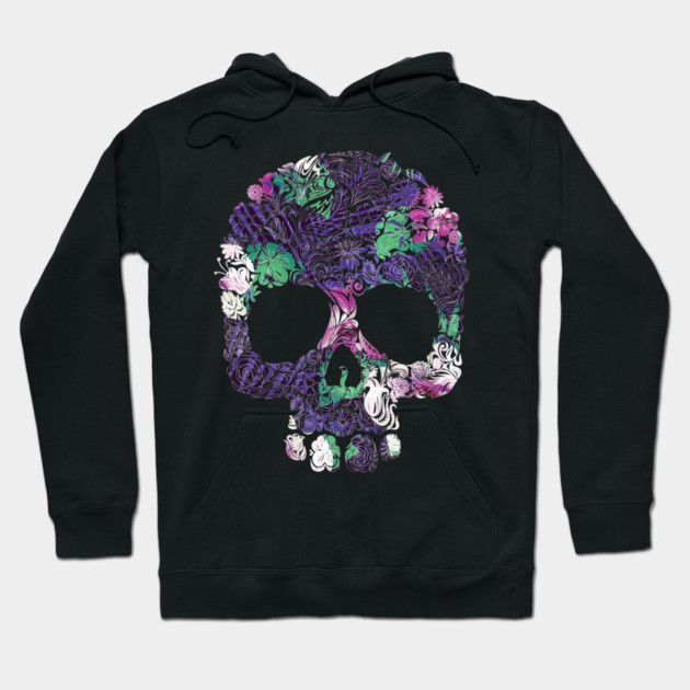 Purple Floral Tropical Skull Hoodie by logiamerch