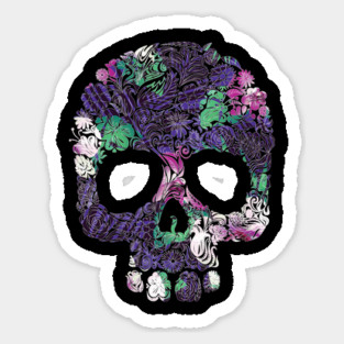 Purple Floral Tropical Skull Sticker