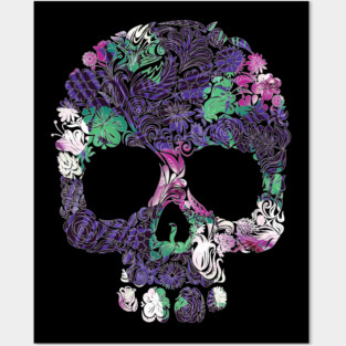 Purple Floral Tropical Skull Posters and Art