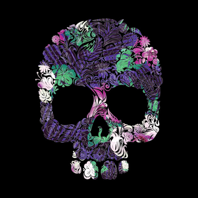 Purple Floral Tropical Skull by logiamerch