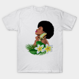 Afro Woman With Chameleon T-Shirt