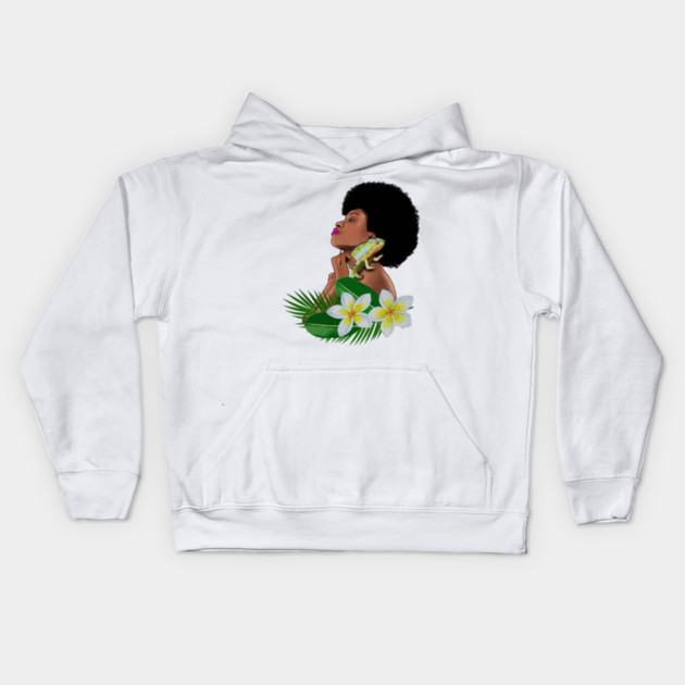 Afro Woman With Chameleon Kids Hoodie by logiamerch
