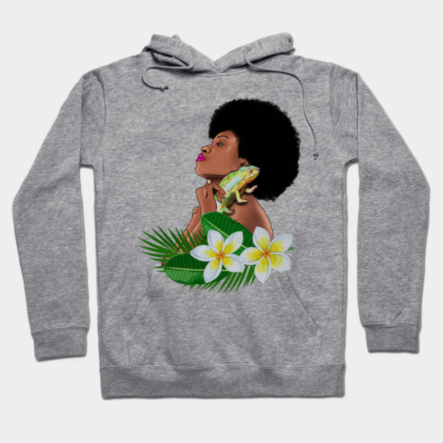 Afro Woman With Chameleon Hoodie by logiamerch