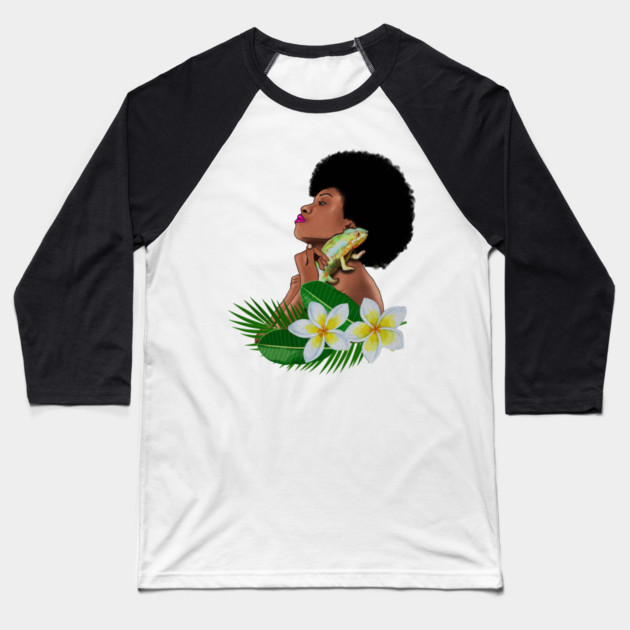 Afro Woman With Chameleon Baseball T-Shirt by logiamerch