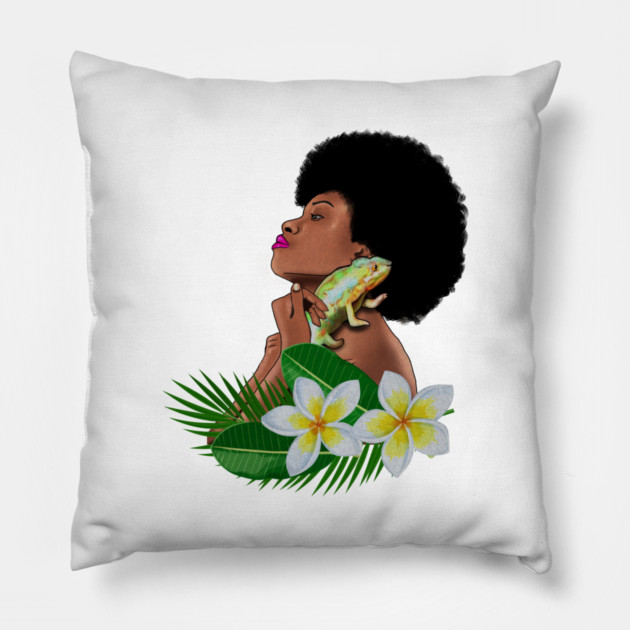 Afro Woman With Chameleon Pillow by logiamerch