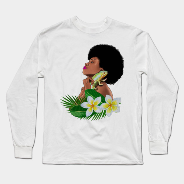 Afro Woman With Chameleon Long Sleeve T-Shirt by logiamerch