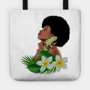 Afro Woman With Chameleon Tote