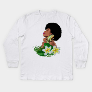 Afro Woman With Chameleon Kids Long Sleeve T-Shirt