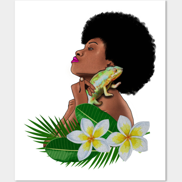 Afro Woman With Chameleon Wall Art by logiamerch