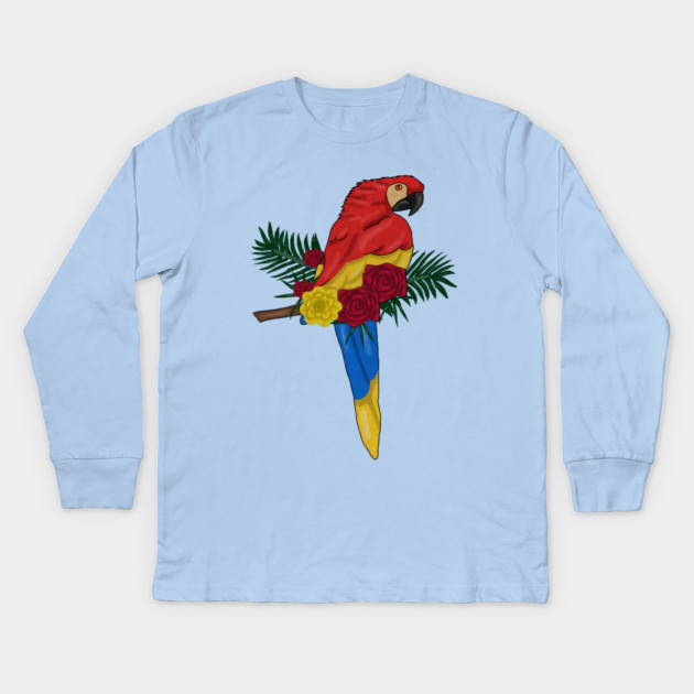 Parrot Floral Kids Long Sleeve T-Shirt by logiamerch