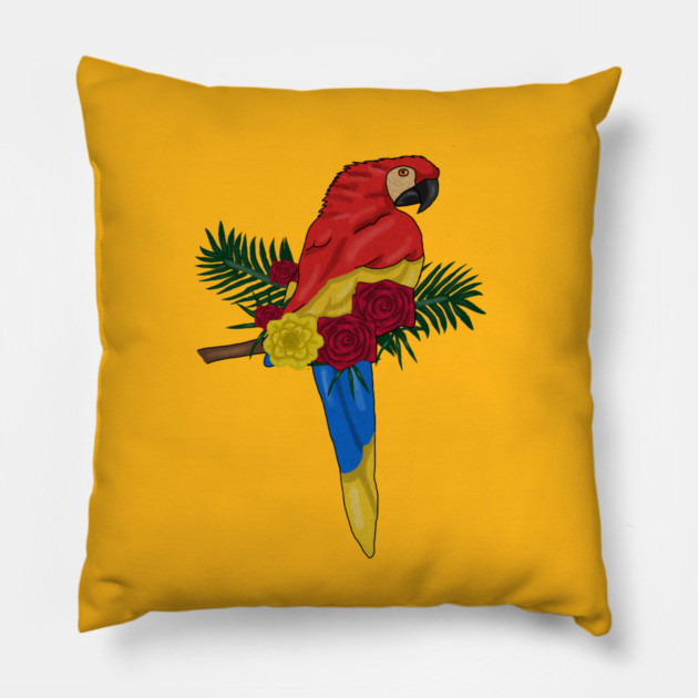 Parrot Floral Pillow by logiamerch