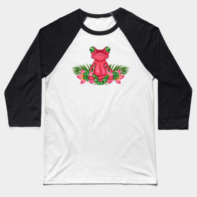 Tropical Frog Meditating Baseball T-Shirt by logiamerch