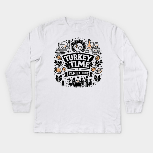 Turkey and Gratitude on the Menu Kids Long Sleeve T-Shirt by Frank Ring