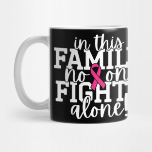 In This Family Nobody Fights Alone Breast Cancer Awareness Pink Cancer Ribbon Support Mug