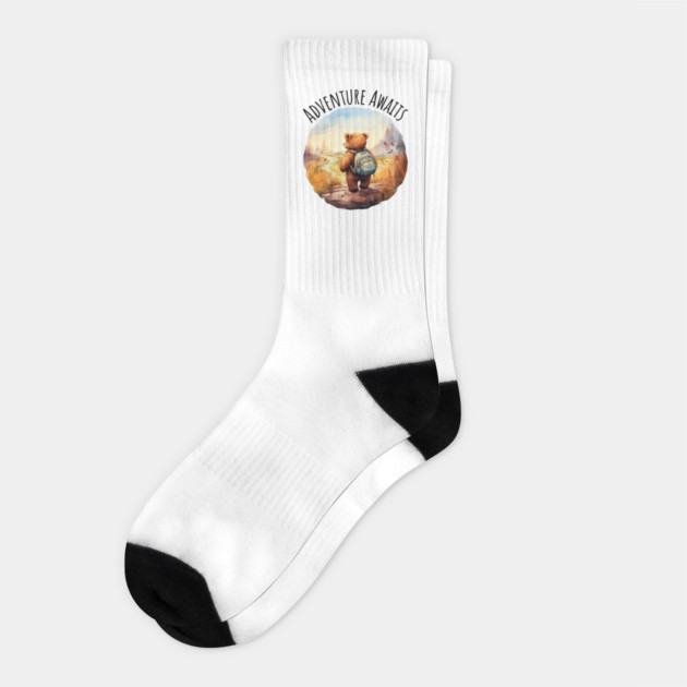 Adventure Awaits Adorable Bear camping backpacking design Socks by Luxinda