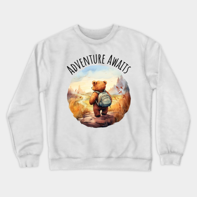Adventure Awaits Adorable Bear camping backpacking design Crewneck Sweatshirt by Luxinda