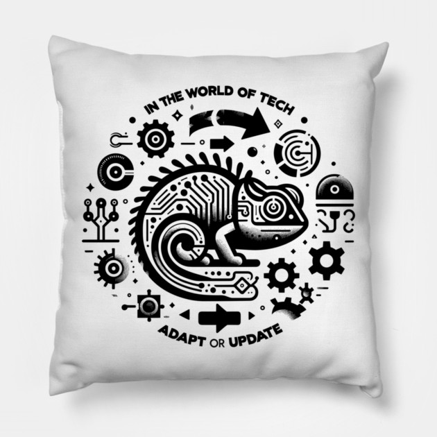 In The World of Tech Adapt or Update Pillow by Frank Ring