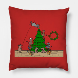 Mice Christmas tree decorating party Pillow