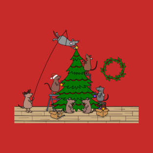 Mice Christmas tree decorating party T-Shirt
