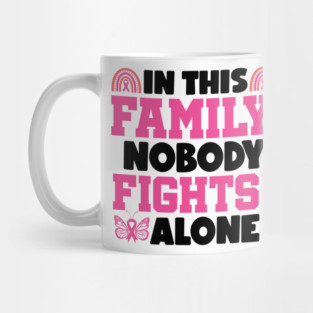 In This Family Nobody Fights Alone Breast Cancer Awareness Pink Cancer Ribbon Support Mug