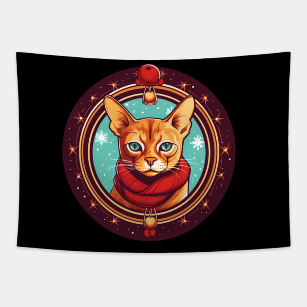 Abyssinian Cat Xmas, Love Cats Tapestry by logiamerch