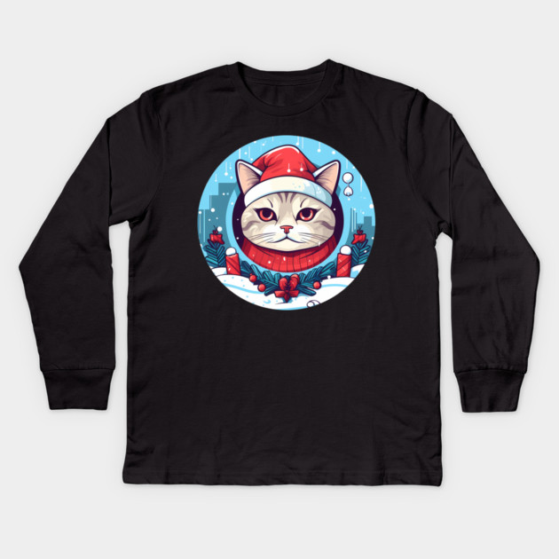 American Shorthair Cat Xmas, Love Cats Kids Long Sleeve T-Shirt by logiamerch