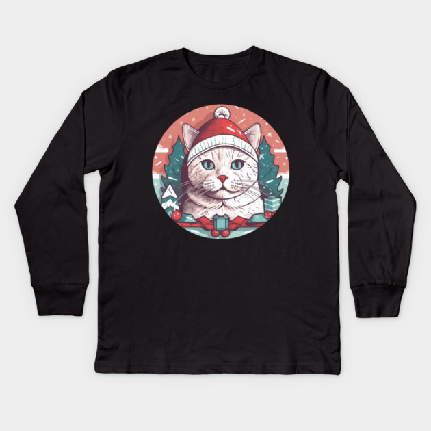 American Shorthair Cat Xmas, Love Cats Kids Long Sleeve T-Shirt by logiamerch