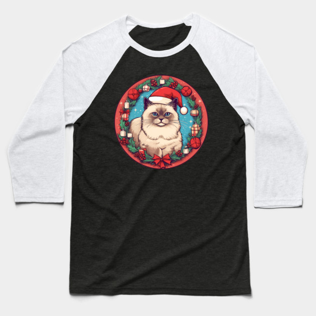 Birman Cat Xmas, Love Cats Baseball T-Shirt by logiamerch