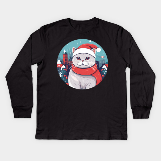 British Shorthair Cat Xmas, Love Cats Kids Long Sleeve T-Shirt by logiamerch