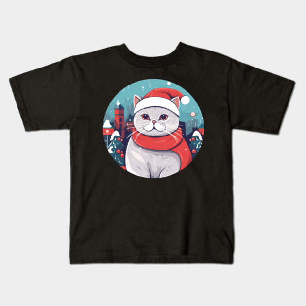 British Shorthair Cat Xmas, Love Cats Kids T-Shirt by logiamerch
