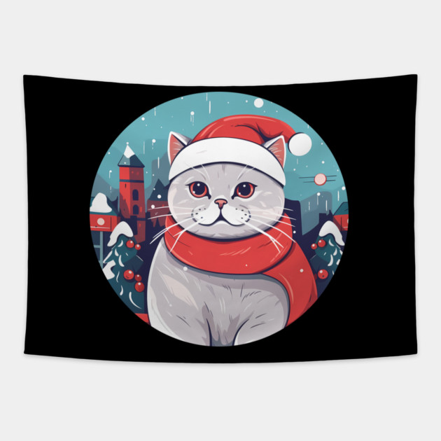British Shorthair Cat Xmas, Love Cats Tapestry by logiamerch