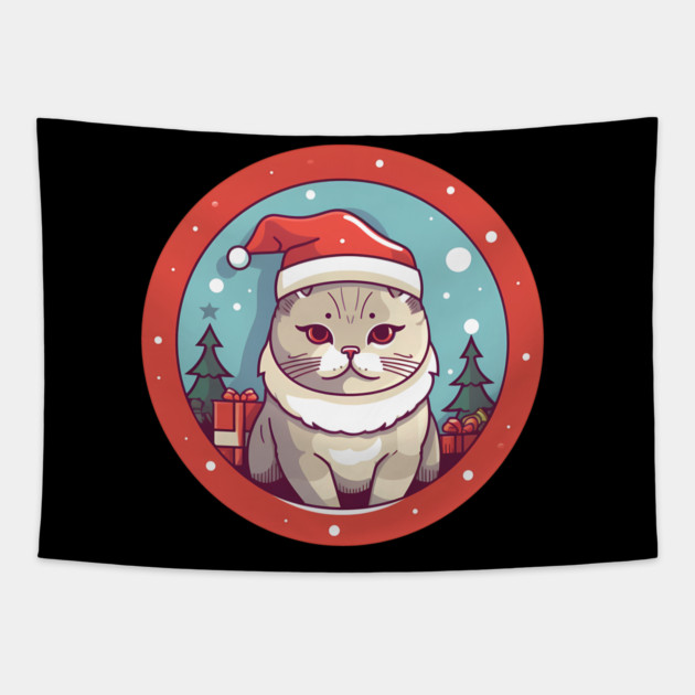 British Shorthair Cat Xmas, Love Cats Tapestry by logiamerch