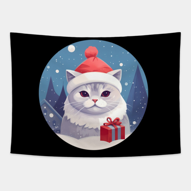 British Shorthair Cat Xmas, Love Cats Tapestry by logiamerch