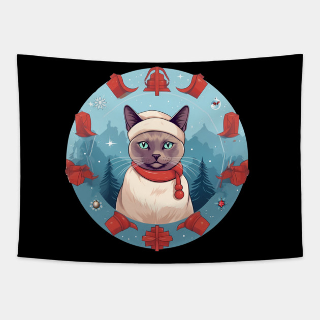 Burmese Cat Xmas, Love Cats Tapestry by logiamerch