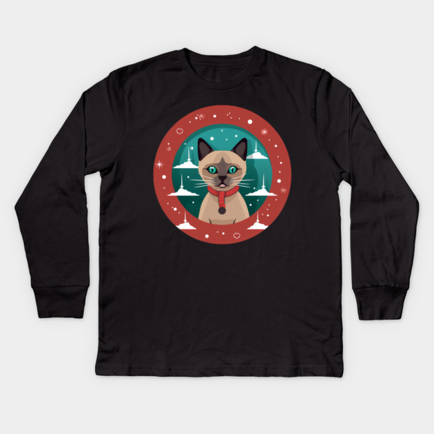 Burmese Cat Xmas, Love Cats Kids Long Sleeve T-Shirt by logiamerch