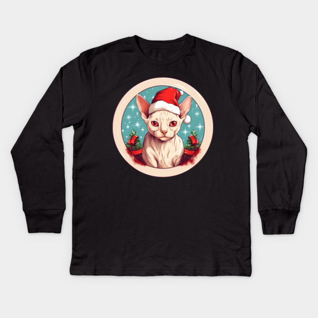Devon Rex Cat Xmas, Love Cats Kids Long Sleeve T-Shirt by logiamerch