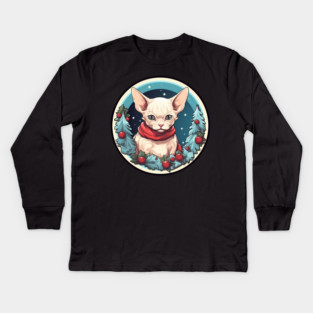 Devon Rex Cat Xmas, Love Cats Kids Long Sleeve T-Shirt