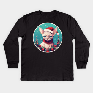 Devon Rex Cat Xmas, Love Cats Kids Long Sleeve T-Shirt