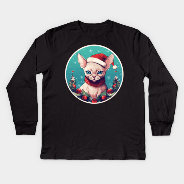 Devon Rex Cat Xmas, Love Cats Kids Long Sleeve T-Shirt by logiamerch