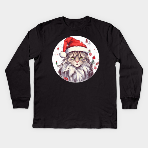 Maine Coon Cat Xmas, Love Cats Kids Long Sleeve T-Shirt by logiamerch