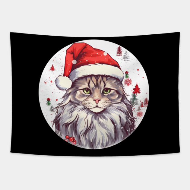 Maine Coon Cat Xmas, Love Cats Tapestry by logiamerch