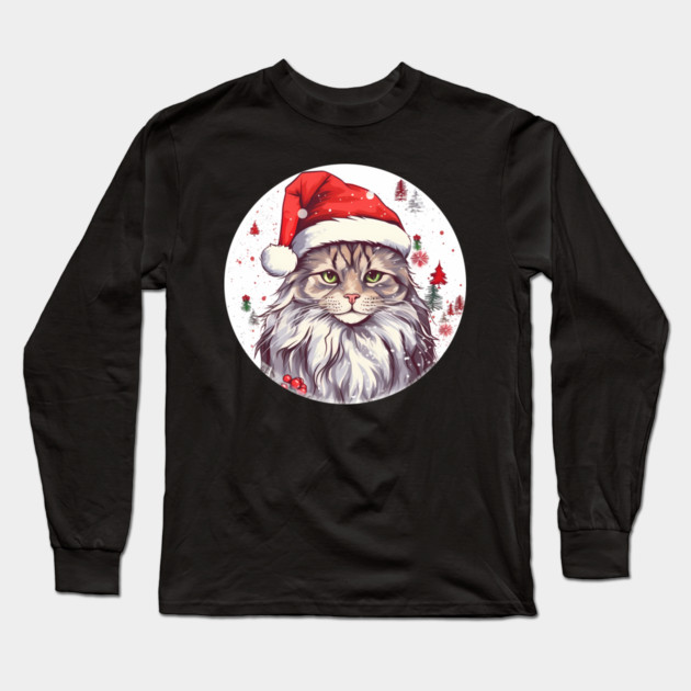 Maine Coon Cat Xmas, Love Cats Long Sleeve T-Shirt by logiamerch