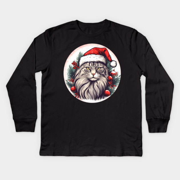 Maine Coon Cat Xmas, Love Cats Kids Long Sleeve T-Shirt by logiamerch