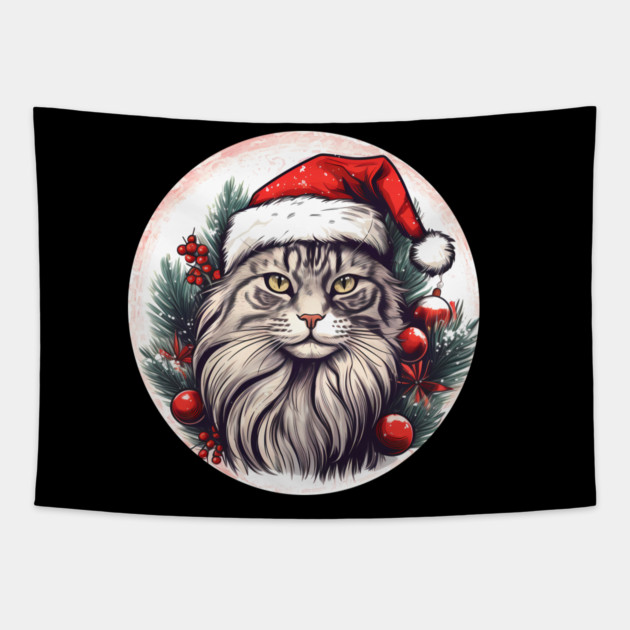 Maine Coon Cat Xmas, Love Cats Tapestry by logiamerch