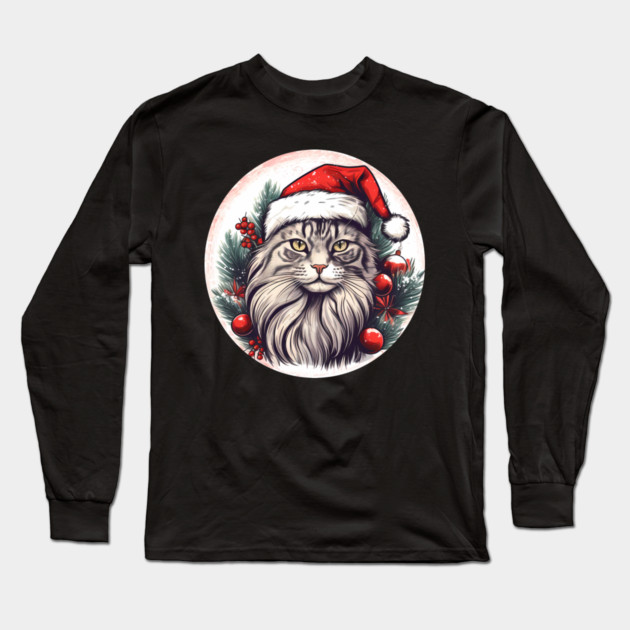 Maine Coon Cat Xmas, Love Cats Long Sleeve T-Shirt by logiamerch