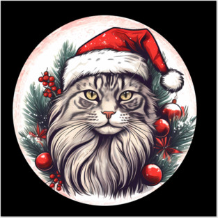 Maine Coon Cat Xmas, Love Cats Posters and Art