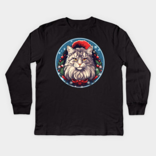Maine Coon Cat Xmas, Love Cats Kids Long Sleeve T-Shirt