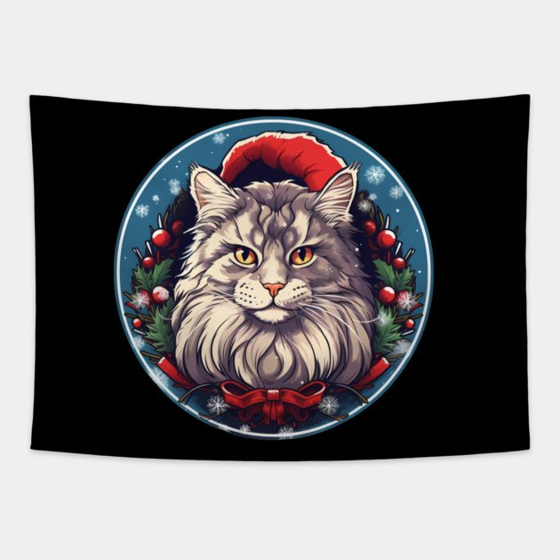 Maine Coon Cat Xmas, Love Cats Tapestry by logiamerch