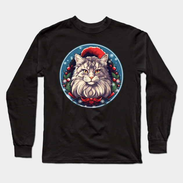 Maine Coon Cat Xmas, Love Cats Long Sleeve T-Shirt by logiamerch